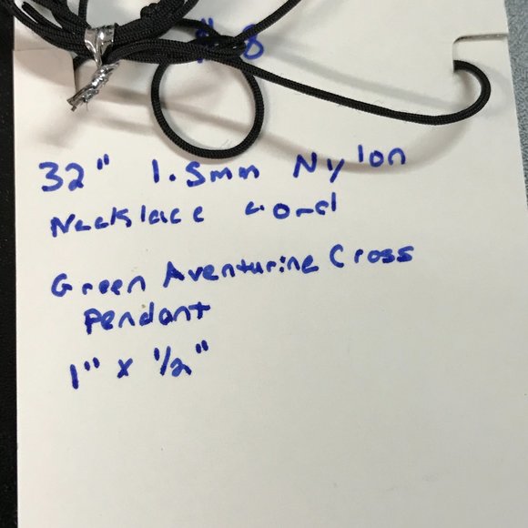 Speckled Green Aventurine 1' by 1/2" 32" Nylon Cord Necklaces with Stone Cross - Picture 3 of 4